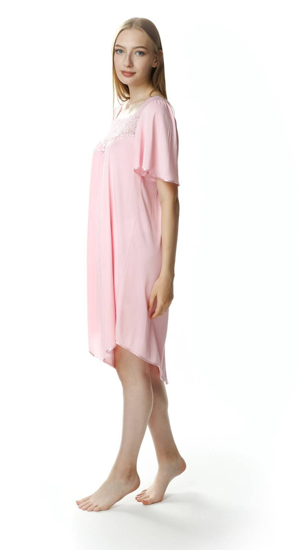 Jedwabna różowa koszula nocna z koronką Mewa 0388 Józefina