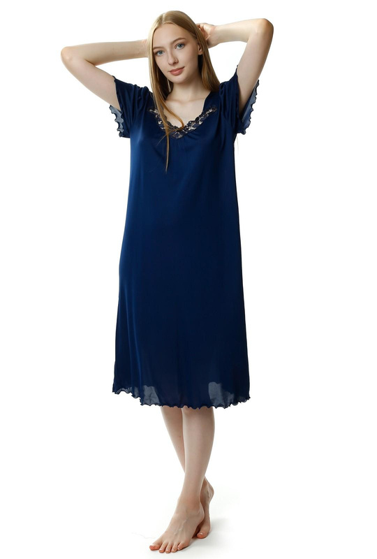 Granatowa koszula nocna Beatriz za kolano - Mewa 4112