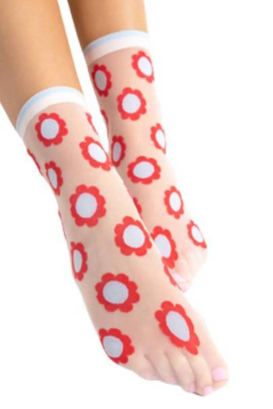 Białe skarpetki w duże kwiaty Fiore MIA 20 den