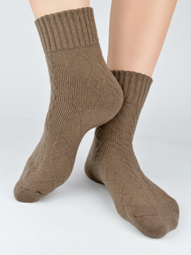 Słodkie skarpety damskie ZYGZAK, ala sweterek z prawdziwą wełną SB136 brąz- Noviti