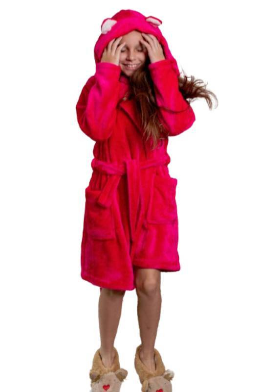 Malinowy szlafrok dziewczęcy z kapturkiem De lafense 730 Serena