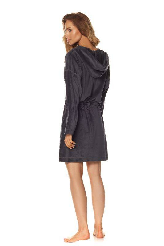 Grafitowy szlafrok damski z weluru L&L 9118