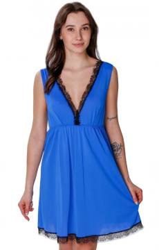 Szafirowa koszula nocna z dodatkiem koronki Mewa 6604 Aveline