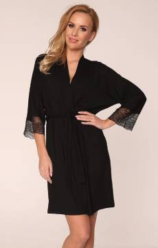 Elegancki krótki szlafrok czarny De Lafense Fanny 342 S-4XL