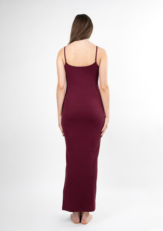 Dopasowana sukienka DK-K-P7 - bordo bawełna prążki - Dkaren