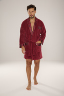 BAWEŁNIANY, elegancki szlafrok męski burgund De Lafense Noble- 866  z satynowym wykończeniem