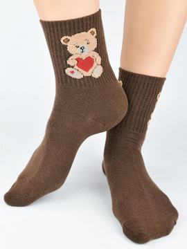 Skarpety damskie bawełniane miś brąz SB150 - Noviti