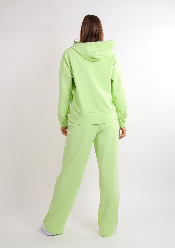 Komplet sportowy bluza z kapturem i "kangurką" oraz szerokie spodnie Dk-k-b8 - jasny zielony bawełna - Dkaren