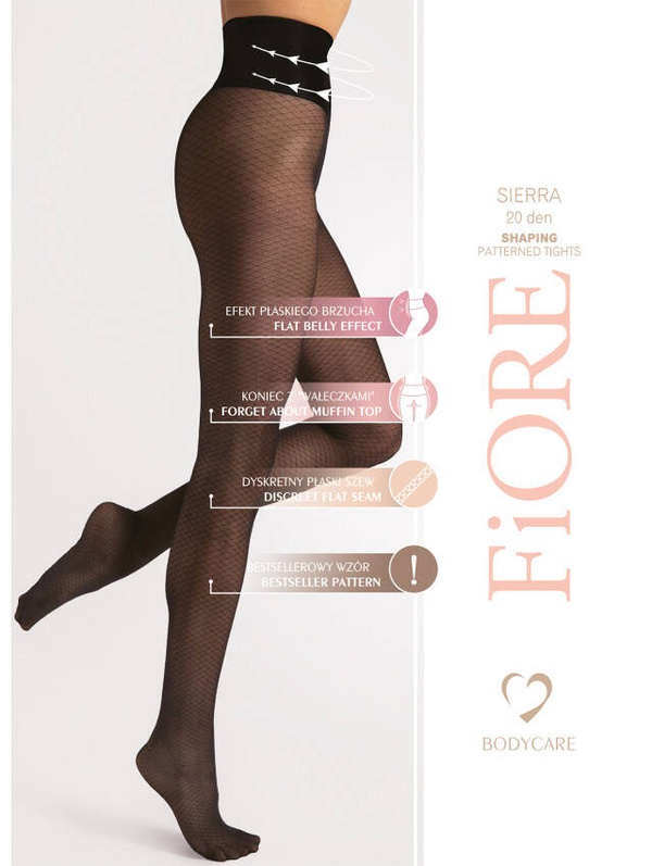 Czarne rajstopy wzór drobna siateczka Fiore SIERRA 20 DEN