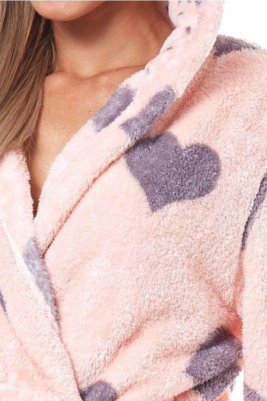 Puchaty różowy szlafrok w fioletowe serduszka L&L KOLA serca/roz/fiol