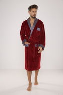 Welurowy długi szlafrok męski De Lafense z satynowym obłożeniem - 773 bordowy