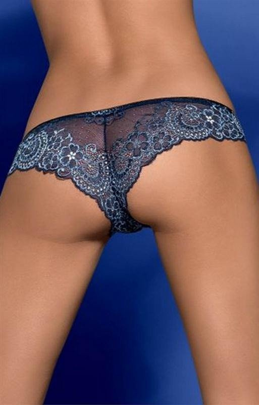 Granatowe koronkowe figi z kokardką Obsessive Auroria