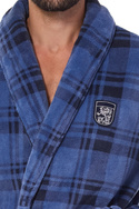 Męski szlafrok w elegancką kratę, z szalowym kołnierzem L&L 2455 HERO navy