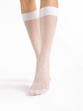 Ozdobne podkolanówki  z efektem masażu Fiore DOTS MASSAGE białe
