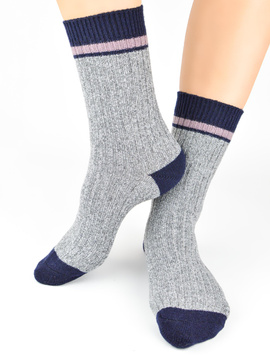 Długie skarpety z prawdziwą wełną SW030 jeans mel - Noviti