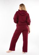 Komplet sportowy bluza z kapturem i "kangurką" oraz szerokie spodnie Dk-k-b8 - bordo bawełna - Dkaren