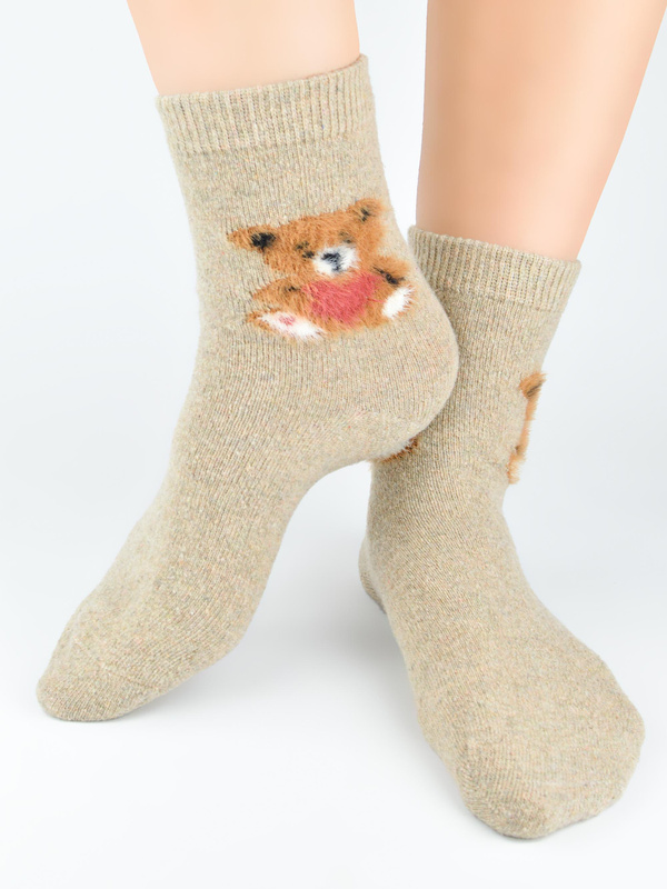 Ciepłe skarpety z prawdziwą wełną miś SW018 mix - Noviti