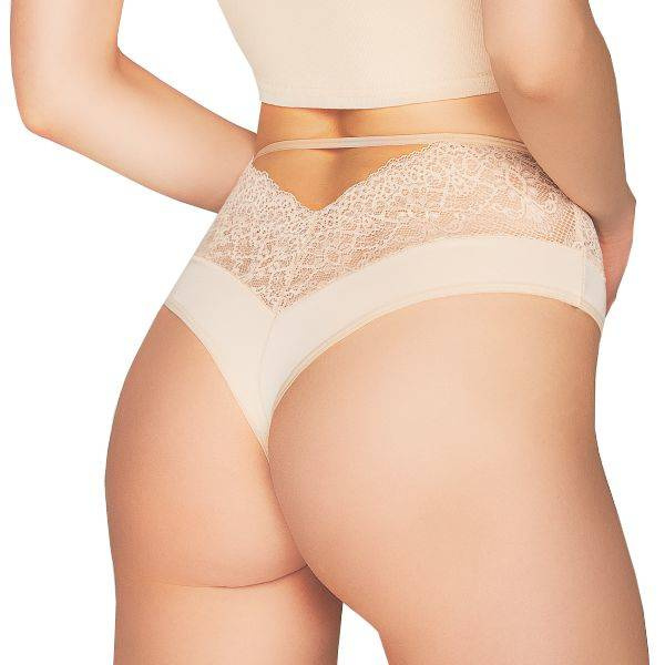 Beżowe wysokie stringi z mikrofibry Babell 158