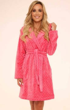 Szlafrok w urocze kropki De Lafense 546  (krótki z kapturem) MALINOWY