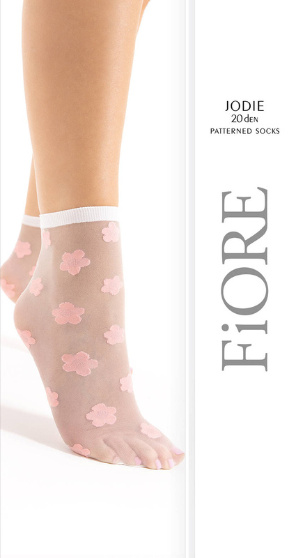 Białe skarpetki w różowe kwiatki Fiore JODIE 20 den off white