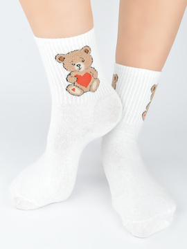 Skarpety damskie bawełniane miś białe  SB150 - Noviti