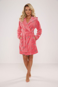 Różowy szlafrok z kapturem De Lafense 546 Melanie w kokardki