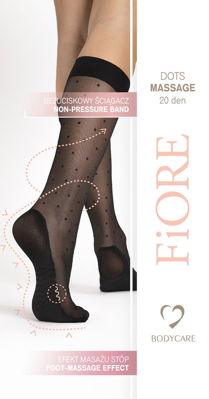 Ozdobne podkolanówki z efektem masażu Fiore DOTS MASSAGE białe