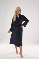 Ciepły długi wiązany szlafrok Abigail De Lafense 628 GRANATOWY