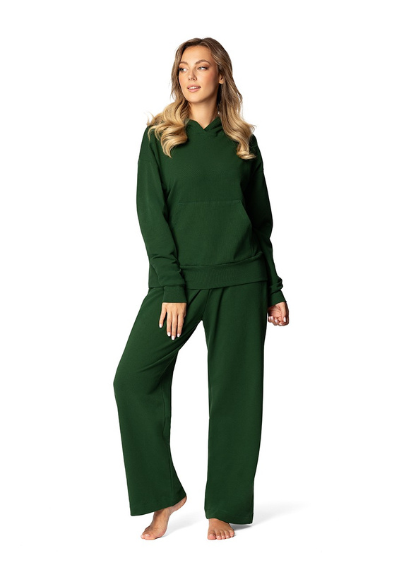 Komplet sportowy bluza z kapturem i "kangurką" oraz szerokie spodnie Dk-k-b8 - bordo bawełna - Dkaren