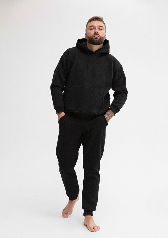 Wygodny dres męski Dk-k-b14 czarny bawełna gruba - Dkaren