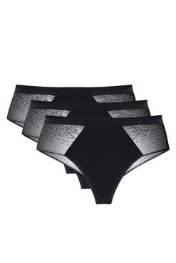 Hela brazyliany z koronkowym tyłem trójpak - czarny (HELA/S/CZARNY) - Gorteks