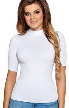 Bluzka damska z krótkim rękawem i półgolfem Babell LAYLA Biała