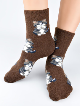 Puchate Skarpetki z uroczymi kotami SP015 brązowy - Noviti