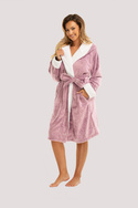 Ciepły różowy szlafrok frotte z kapturem Unikat Sharon