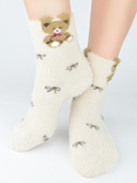 Puchate Skarpetki z misiem i kokardkami SP006 jasny beż - Noviti