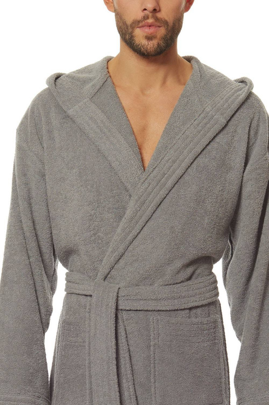 Długi męski szlafrok frotte L&L 2104 w kolorze szaro grafitowym