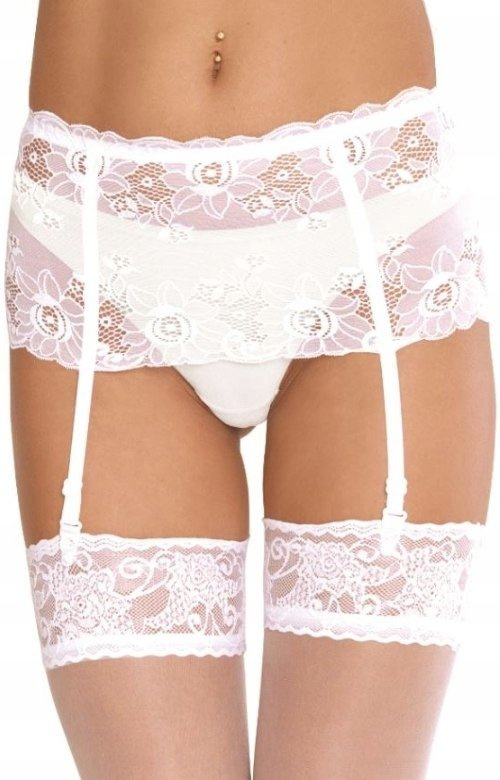 Ozdobny czerwony pas do pończoch De Lafense 945 - Babette z szeroką koronką