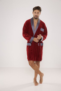 Welurowy, elegancki szlafrok męski De Lafense - 772  z satynowym wykończeniem