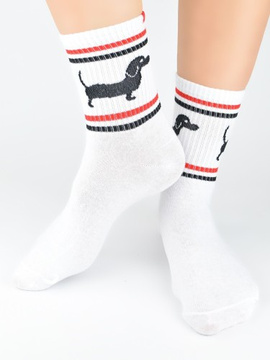 Skarpety damskie bawełniane jamnik białe  SB153 - Noviti