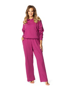 Komplet sportowy bluza z kapturem i "kangurką" oraz szerokie spodnie Dk-k-b8 - fuksja bawełna - Dkaren