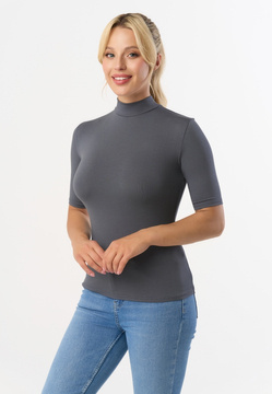 Bluzka damska z krótkim rękawem i półgolfem Babell Layla stalowy