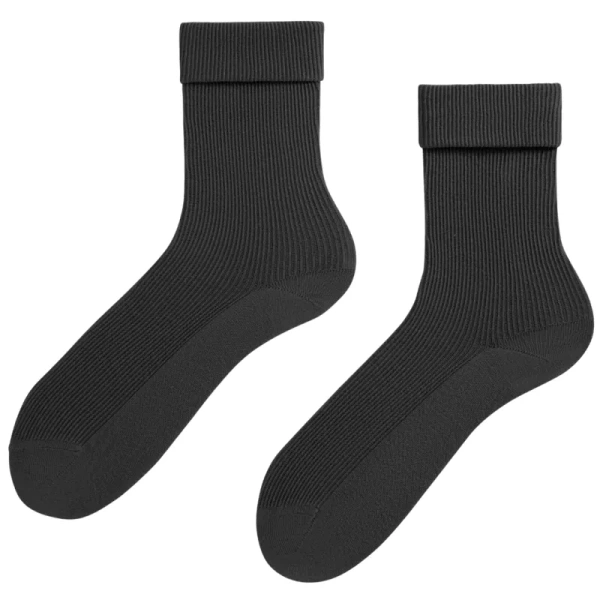 Grafitowe bezuciskowe skarpetki damskie z wywijanym ściągaczem Wola Perfect Woman