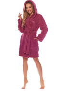Krótki ciepły szlafrok z kapturem L&L 2204 BRANDI w kolorze brudnego różu