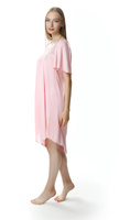 Jedwabna różowa koszula nocna z koronką Mewa 0388 Józefina