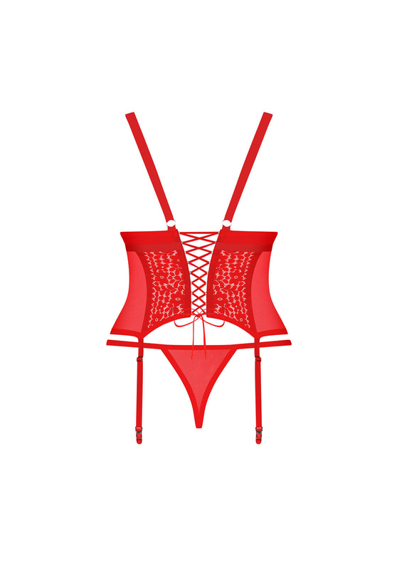 Seksowny czerwony gorset i stringi Obsessive Blossmina DUŻE ROZMIARY