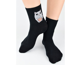 Skarpety damskie bawełniane sowa czarne SB151 - Noviti
