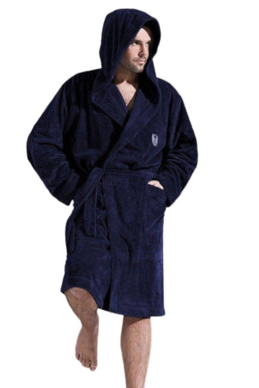 Granatowy szlafrok męski z kapturem L&L IWO