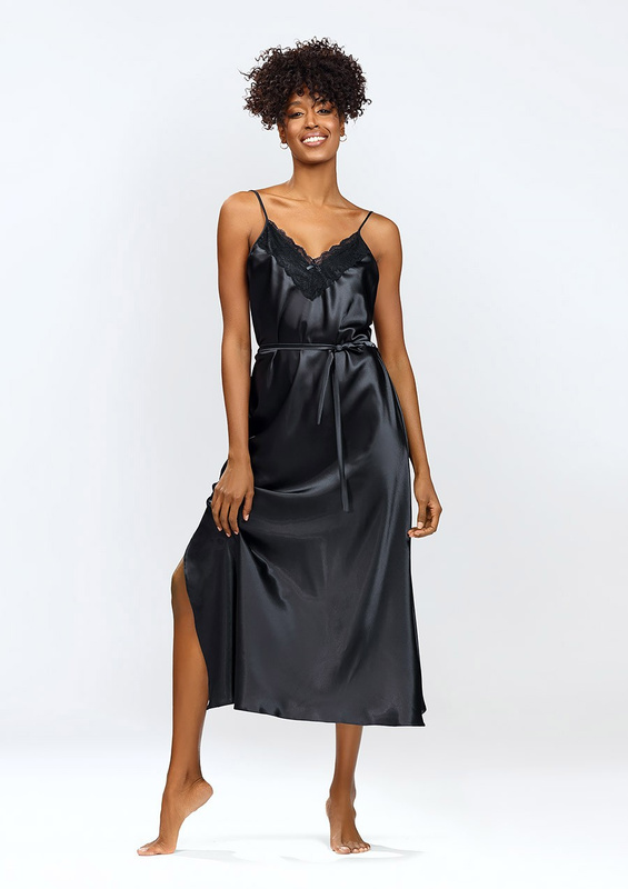 Wiązana w pasie halka Ife - satyna czarny - Dkaren