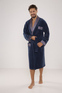 Bawełniany długi szlafrok męski Noble De Lafense z satynowym obłożeniem - 868 jeansowy