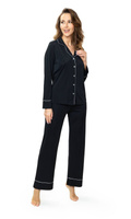 Czarna rozpinana piżama damska Mewa Elitte 6562 z jedwabiu Vistex